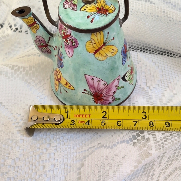 Vintage Miniature Enamel On Metal Empress Art Butterflies Teapot - Picture 11 of 11